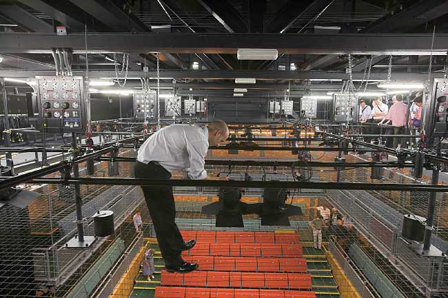 User standing on Slingco's Cablenet Tension Wire Grid